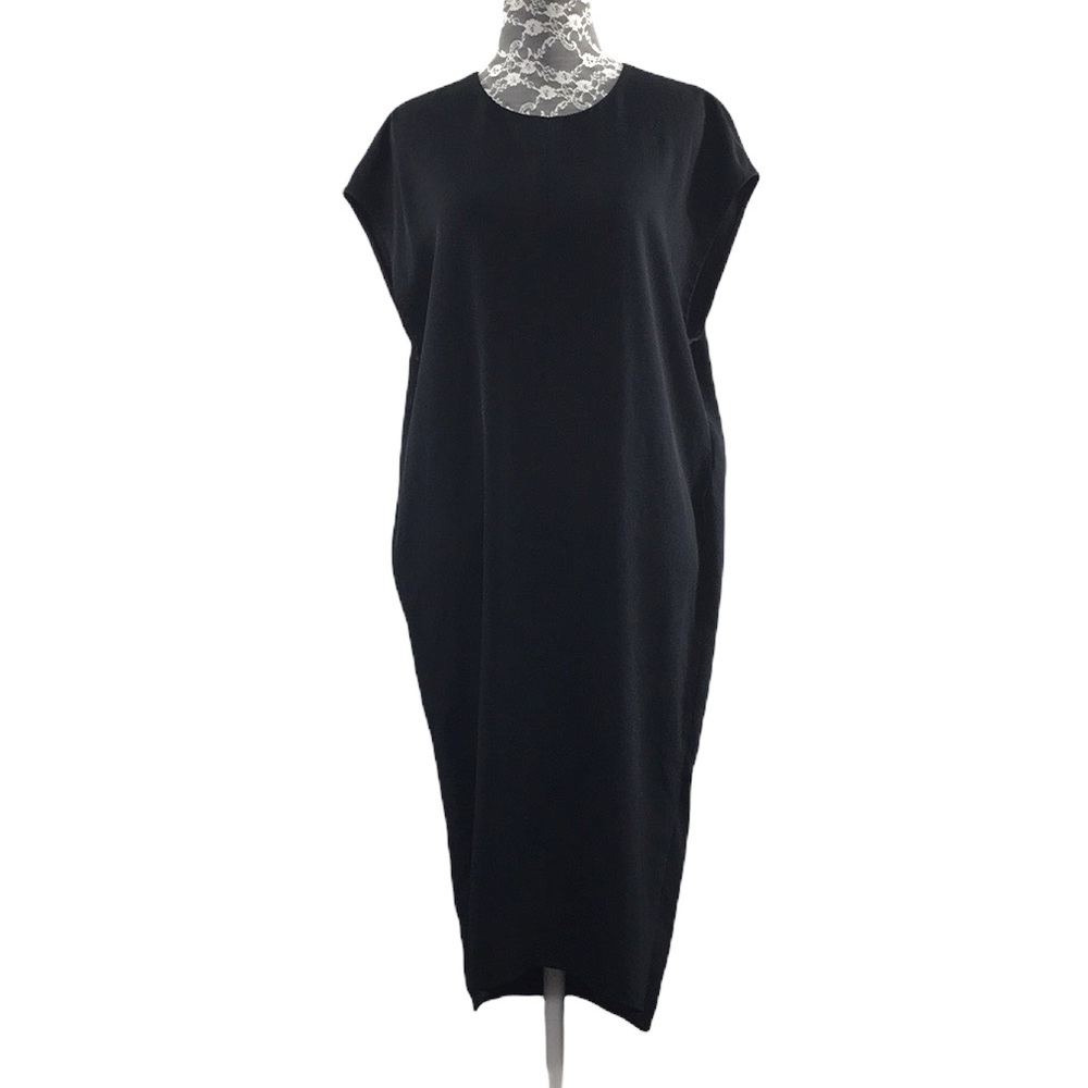 Everlane Black Hi Lo Cacoon Shift Dress Womens 2 Dolman Sleeve Oversized Midi